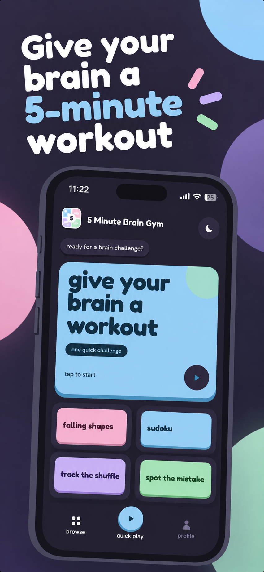 Game library in the brain gym app, shown in its official store screenshot