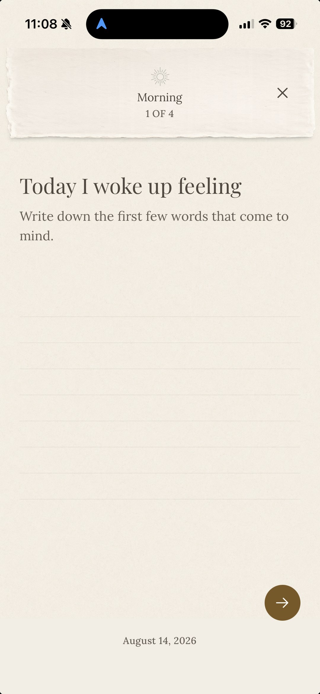 Five Minute Journal morning reflection prompt, Today I woke up feeling, with room to write