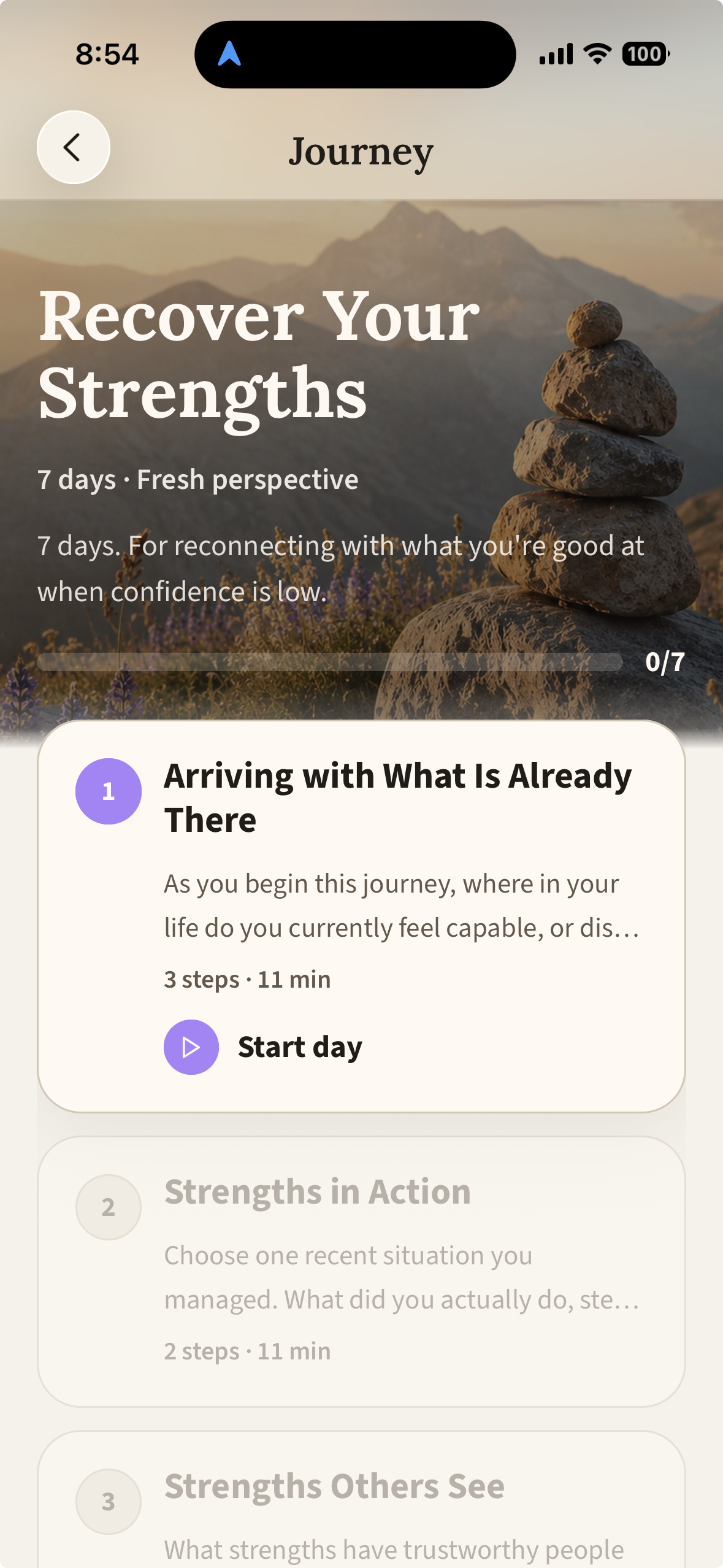 Ink multi-day journey detail with daily steps