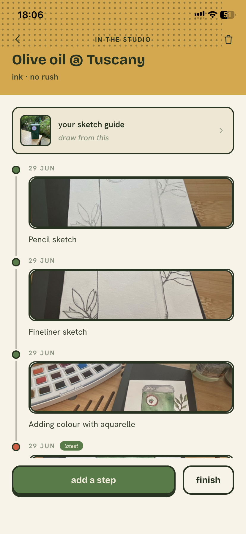 Risoma studio timeline showing the steps of a work in progress